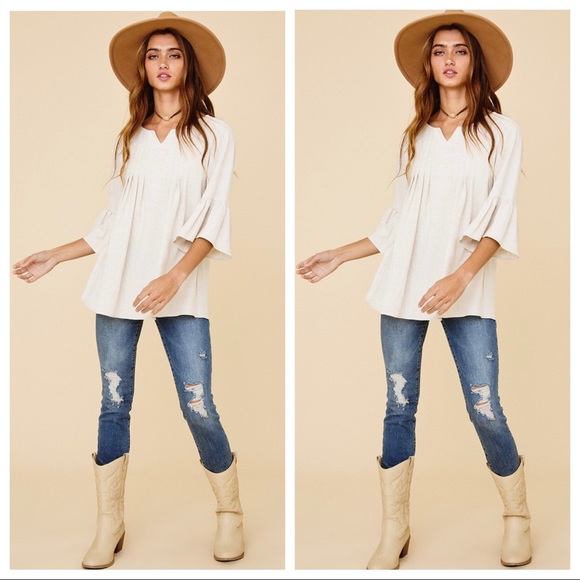 ✨ONE DAY SALE LAST ONE✨Linen blend ruffled babydoll tunic top - Picture 4 of 5